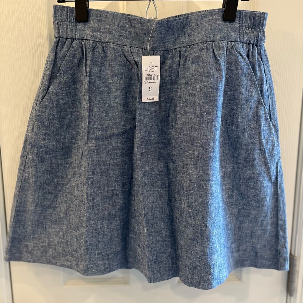 Loft NWT Chambray small skirt flat front a-line with pockets elasticized waist
